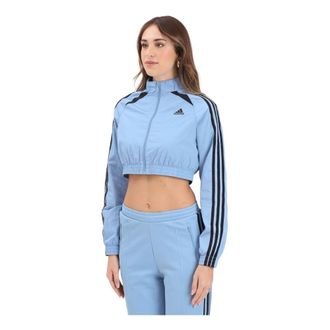 adidas Jassen, Dames, Blauw, S, Polyester, Teamgeist Adicolor Cropped Trainingsjack