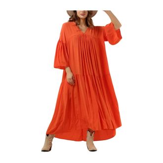 Second Female Emuanuelle Slim Dress - Dames - Maxi kleedjes - Oranje - S - Polyester - Kleedjes