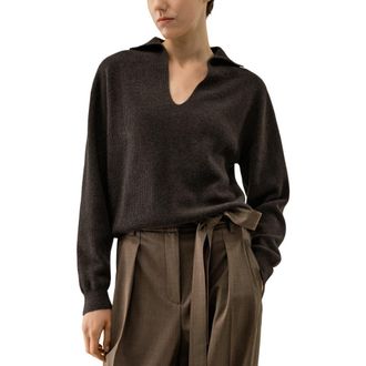 LilySilk Womens Ribbed Cashmere Polo Sweater in Thunder at Nordstrom, Size X-Large