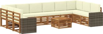vidaXL Conjunto De Sof&aacute;s De Exterior 11 Uds. Natural Y Crema Poli&eacute;ster Vidaxl
