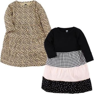 Hudson Baby 2Pk Long Sleeve Dress in Houndstooth Lt Pink at Nordstrom, Size 18-24M