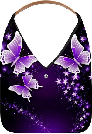 Generic Purple Butterflies Flying Reusable Lightweight Grocery Bags - Foldable Into Compact Pouch, Washable & Sturdy, Multipurpose for Shopping and Travel