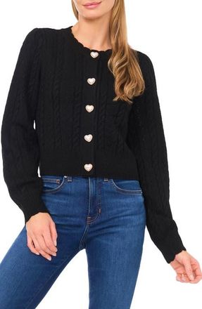 CeCe by Cynthia Steffe Heart Button Pointell Cardigan in Rich Black at Nordstrom, Size X-Small