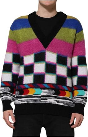 Dolce & Gabbana Glitch Design V-neck Sweater - Heren - Ronde hals truien - Veelkleurig - 2XS - Nylon - Truien & Vesten