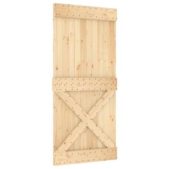 Berkfield Home Sliding Door with Hardware Set 95x210 cm Solid Wood Pine in Light Tan