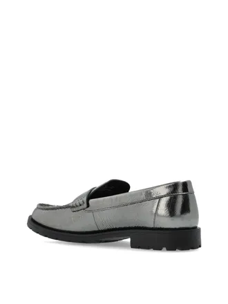 Coach Womens Jocelyn Crinkle Leather Logo Loafers Silver Shoes > Flats