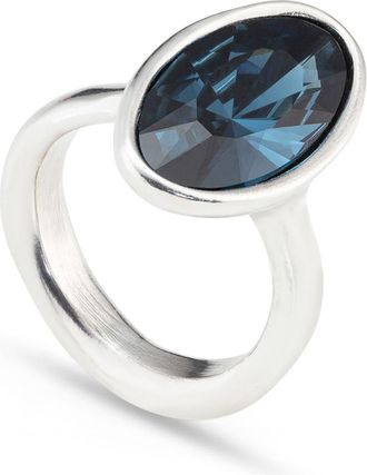 UNOde50 Metal Alloy Ring Plated In Sterling Silver With Large Oval Box And Blue Crystal