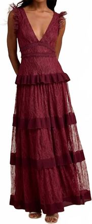 Lulus Womens Marvelous Darling Ruffled Tiered Maxi Dress In Burgundy