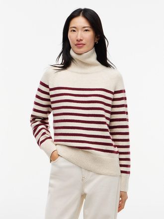 Tommy Hilfiger Womens Striped Turtleneck Sweater - Ivory/Burgundy Stripe - XXL