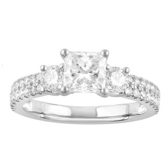 Grown Brilliance 1 3/4 Carat Radiant Lab Grown 3 Stone Engagement Diamond Ring in 14K White Gold, G-Color, VS Clarity, Gift Box Included