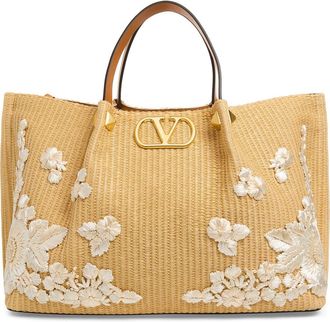 Valentino Garavani Medium VLOGO Signature Raffia Tote in Natural at Nordstrom