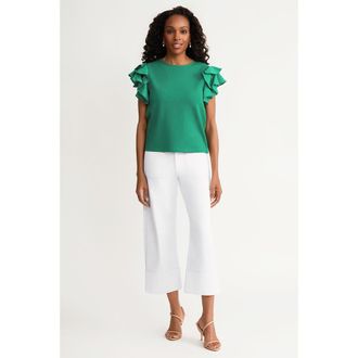 Ming Wang Family Savvy Flutter Sleeve Mixed-Media Top in Kelly Green at Nordstrom, Size X-Large