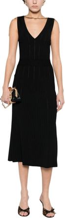 Elisabetta Franchi Black V Neck Midi Dress