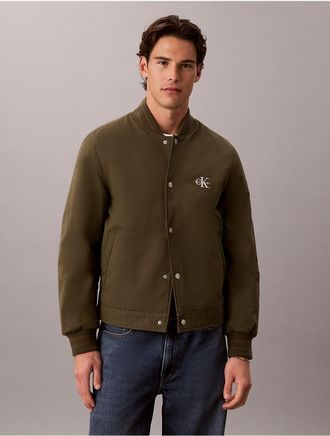 Calvin Klein Jeans Calvin Klein Mens Mixed Media Varsity Bomber Jacket - Green - XL