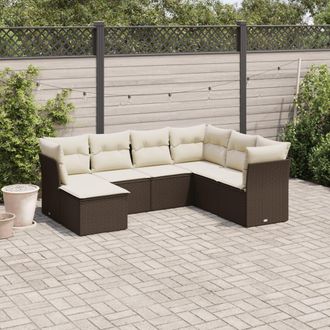 vidaXL Juego De Sof&aacute;s De Jard&iacute;n 7 Piezas Con Cojines Rat&aacute;n Pe Marr&oacute;n Vidaxl