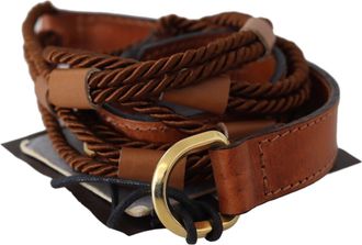 Scervino Street Womens Brown Leather Braided Rope Gold Buckle Belt - Size 90 cm