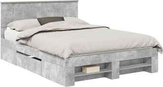 vidaXL Estructura De Cama Con Cabecera Gris Concreto 140 X 200 Cm Vidaxl