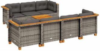 vidaXL Vidaxl - Set De Sof&aacute;s De Jard&iacute;n 8 Pzas Y Cojines Rat&aacute;n Sint&eacute;tico Gris