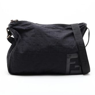 Fendi Black Leather Nylon Messenger Bag Shoulder Bag (Pre-Owned)