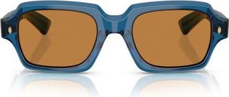 Oliver Peoples Devaney 53mm Rectangular Sunglasses in Tetsukon Blue /Cognac at Nordstrom