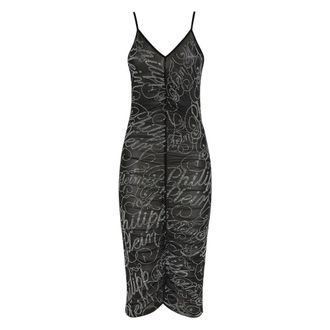 Philipp Plein Midi Jurk Signature - Dames - Feestkleedjes - Zwart - L - Polyester - Kleedjes