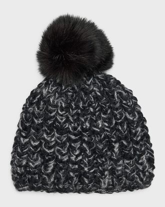 Surell Chunky Crochet Knit Beanie With Faux Fur Pom