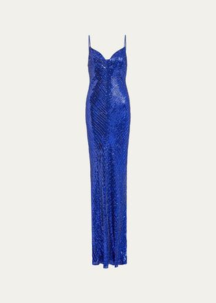Jenny Packham Ariel Sleeveless Cowl-Neck Sequined Gown