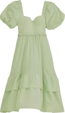 Farm Rio Midi-jurk met korte pofmouwen - Groen