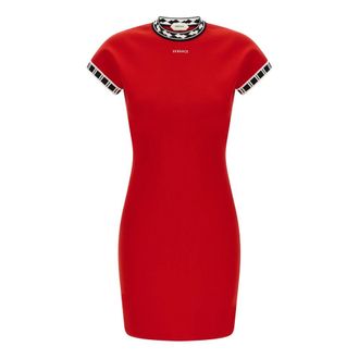 Versace Knitted Dresses, female, Red, Size: M Cotton Knit Mini Dress