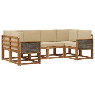 vidaXL Conjunto De Sof&aacute;s De Exterior Con Coj&iacute;n 6 Pcs Natural Y Beige Vidaxl