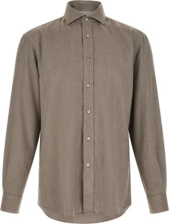 Brunello Cucinelli Micro Visgraat Shirt - Heren - Casual Overhemden - Bruin - M - Katoen - Overhemden
