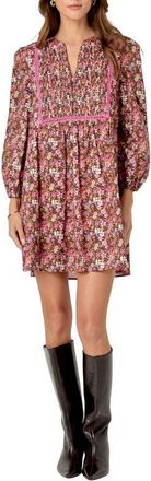 English Factory Floral Print Pintuck Cotton Minidress in Pink at Nordstrom, Size X-Small