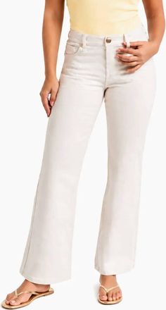 1822 Denim Mid Rise Petite Slim Wide Leg Jeans In Ecru