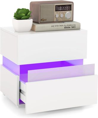 Costway Tavolino A Led Con Cassetti E Telecomando, Comodino Con 22 Modalit&agrave; Di Luce, 10 Velocit&agrave; E 5 Luminosit&agrave;, Tavolino Laterale Moderno Da Salotto E Camera