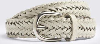 Moss Off White Leather Woven Belt