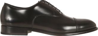 Doucal's Black Brushed Leather Cap Toe Derby Shoes
