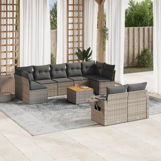 vidaXL Set De Sof&aacute;s De Jard&iacute;n 10 Pzas Con Cojines Rat&aacute;n Sint&eacute;tico Gris Vidaxl