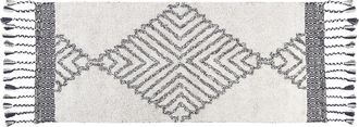 Beliani Beliani - Alfombra De Algod&oacute;n Blanco Negro 80 X 150 Cm Hecho A Mano Geom&eacute;trico Borlas Eray