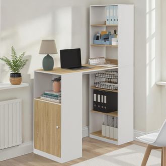 IDMarket Mesa De Bar Lung Con Almacenaje Y Armario Para 2 En Blanco Y Madera