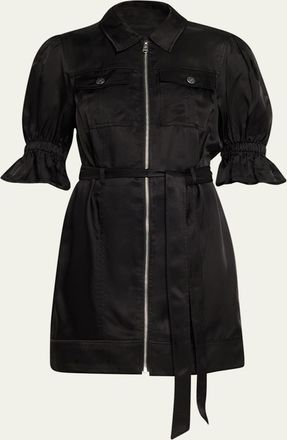 Cinq &agrave; Sept Holly Puff-Sleeve Zip-Front Mini Dress