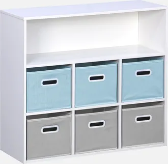 Sweeek Sweeek - Mueble Infantil Con 6 Cestas De Terciopelo, Camille, Azul, 129.5x76.2x70 Cm