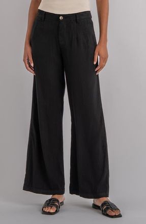 Kut from the Kloth Meg High Waist Linen Blend Wide Leg Pants in Black at Nordstrom, Size 00