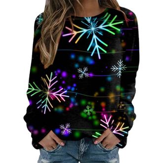 Generic Womens Christmas Tops Plus Size Jumper Fireworks Printed Crewneck Sweatshirt New Year Costume Long Sleeve Oversized Blouse 2025 Ladies Xmas Shirts Com