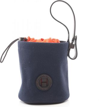 Herm&egrave;s Feu Navy Orange Canvas Leather Pouch (Pre-Owned)