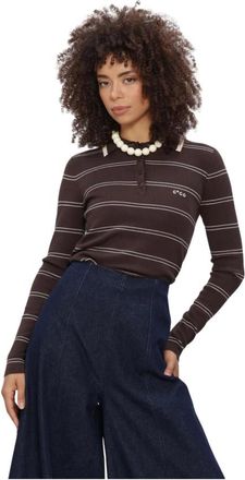 Co'Couture Luecc Stripe Polo Knit - Dames - Polos - Bruin - XL - Tops