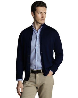CHARLES TYRWHITT Merino Button Through Funnel Neck Cardigan in Navy at Nordstrom, Size Xxx-Large