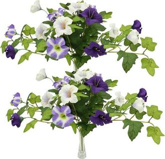OEM Fiori Artificiali, Petunie Viola E Bianche, 2 Pezzi, 50,8 Cm, Seta Realistica Resistente Ai Raggi Uv, Piante Artificiali Per Esterni, Giardino, Balcon