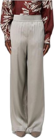 Brunello Cucinelli Broeken, Dames, Beige, XS, Satijn, Wijde Zijden Broek