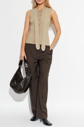 Christophe Lemaire Fitted Top With Decorative Neckline, Womens, Beige