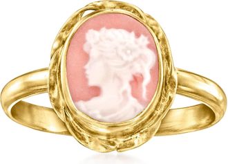 Ross-Simons Italian Pink Porcelain Cameo Ring in 18kt Gold Over Sterling